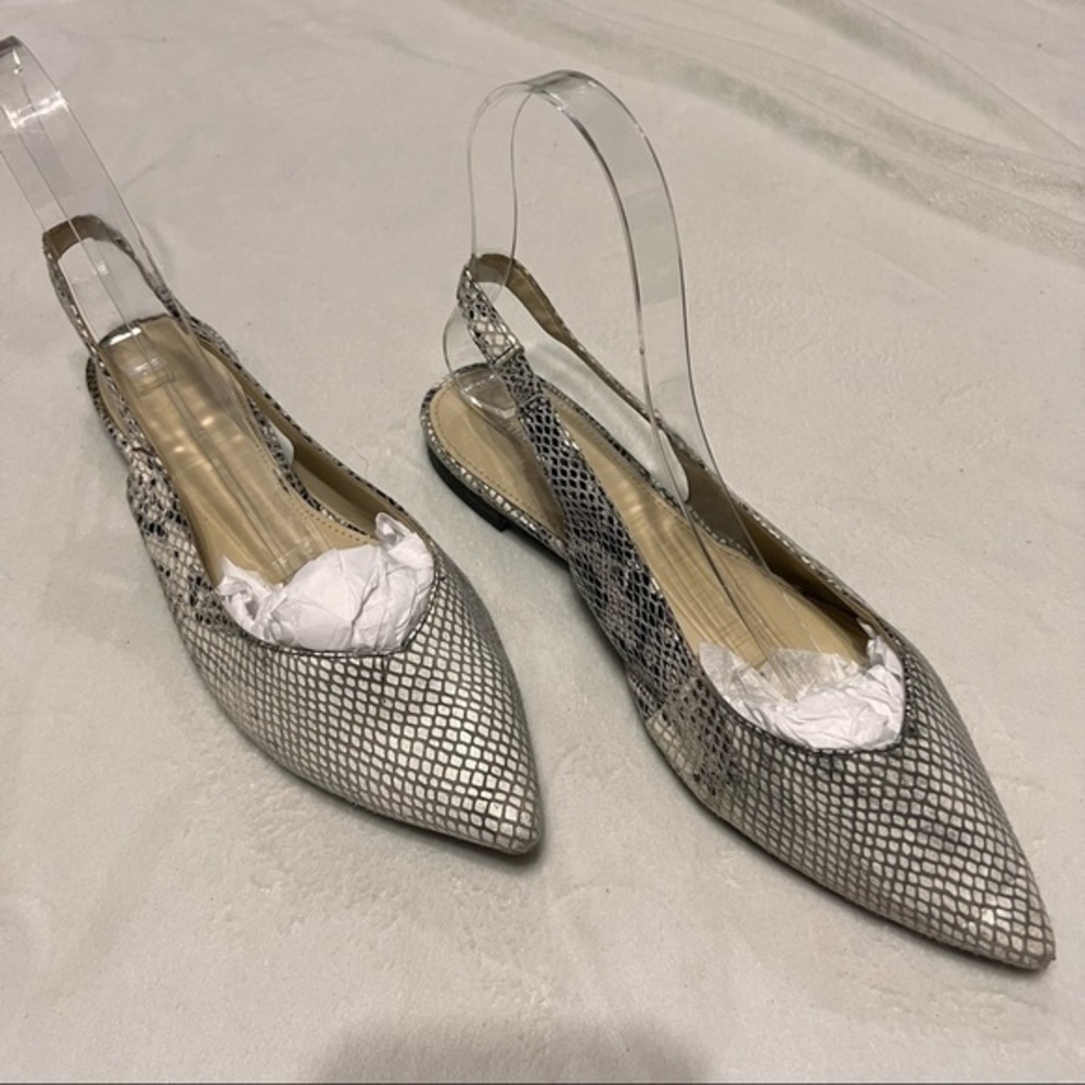 Marc Fisher Women’s Snake Print Pointy Shoes Sandals Sling Back Flats 7.5